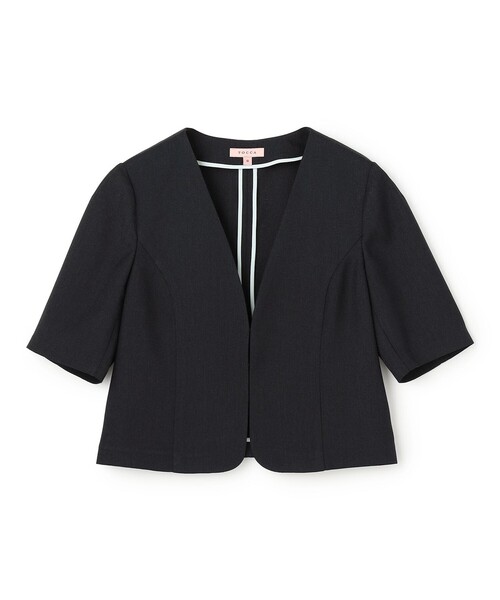 TOCCA(トッカ)の「BRIGHT BREEZE 半袖ショートジャケット(ノーカラージャケット・レディース・アイボリー系/ネイビー系・0/2/4/6)」の15枚目の写真