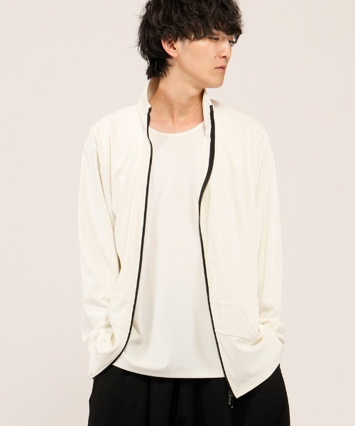 NO ID.(ノーアイディ)の「mcg3803- アシンメトリ-ZIP-CD カーディガン(858006-465T)(カーディガン/ボレロ・メンズ・ホワイト/ブラック/グレー・ONE SIZE)」の1枚目の写真