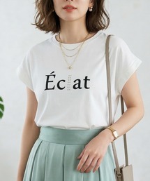 【人気の!】Eclatロゴ フレンチスリーブTシャツ レディース バックタック カットソー上品 半袖トップス