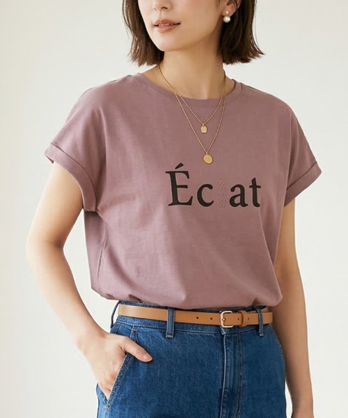 Belta attrice(ベルタアトリーチェ)の「【人気の!】Eclatロゴ フレンチスリーブTシャツ レディース バックタック カットソー上品 半袖トップス(Tシャツ/カットソー・レディース・ブラック/ライトパープル/ホワイト/サックスブルー・FREE)」の10枚目の写真