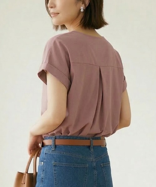 Belta attrice(ベルタアトリーチェ)の「【人気の!】Eclatロゴ フレンチスリーブTシャツ レディース バックタック カットソー上品 半袖トップス(Tシャツ/カットソー・レディース・ブラック/ライトパープル/ホワイト/サックスブルー・FREE)」の12枚目の写真