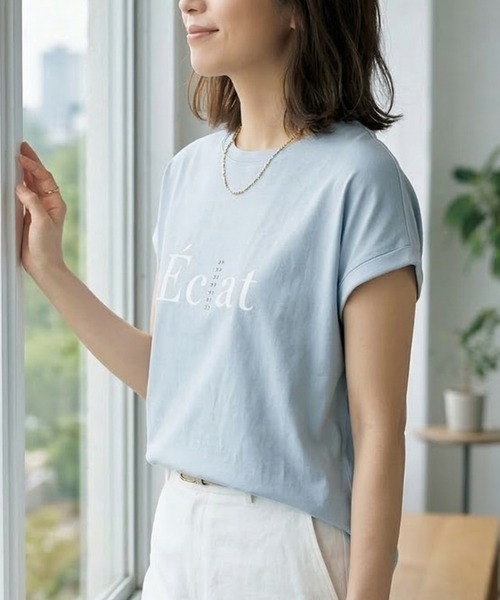 Belta attrice(ベルタアトリーチェ)の「【人気の!】Eclatロゴ フレンチスリーブTシャツ レディース バックタック カットソー上品 半袖トップス(Tシャツ/カットソー・レディース・ブラック/ライトパープル/ホワイト/サックスブルー・FREE)」の15枚目の写真