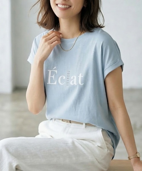 Belta attrice(ベルタアトリーチェ)の「【人気の!】Eclatロゴ フレンチスリーブTシャツ レディース バックタック カットソー上品 半袖トップス(Tシャツ/カットソー・レディース・ブラック/ライトパープル/ホワイト/サックスブルー・FREE)」の14枚目の写真