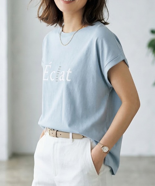 Belta attrice(ベルタアトリーチェ)の「【人気の!】Eclatロゴ フレンチスリーブTシャツ レディース バックタック カットソー上品 半袖トップス(Tシャツ/カットソー・レディース・ブラック/ライトパープル/ホワイト/サックスブルー・FREE)」の13枚目の写真