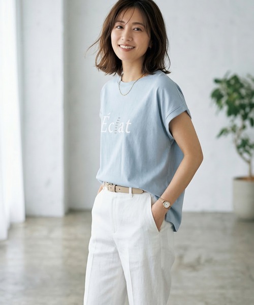 Belta attrice(ベルタアトリーチェ)の「【人気の!】Eclatロゴ フレンチスリーブTシャツ レディース バックタック カットソー上品 半袖トップス(Tシャツ/カットソー・レディース・ブラック/ライトパープル/ホワイト/サックスブルー・FREE)」の19枚目の写真