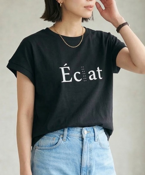 Belta attrice(ベルタアトリーチェ)の「【人気の!】Eclatロゴ フレンチスリーブTシャツ レディース バックタック カットソー上品 半袖トップス(Tシャツ/カットソー・レディース・ブラック/ライトパープル/ホワイト/サックスブルー・FREE)」の6枚目の写真