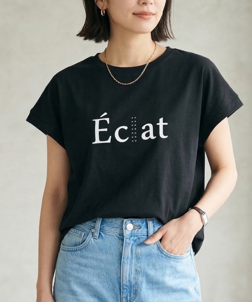 Belta attrice(ベルタアトリーチェ)の「【人気の!】Eclatロゴ フレンチスリーブTシャツ レディース バックタック カットソー上品 半袖トップス(Tシャツ/カットソー・レディース・ブラック/ライトパープル/ホワイト/サックスブルー・FREE)」の5枚目の写真