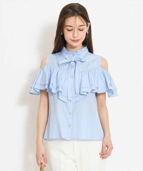 WILLSELECTION(ウィルセレクション)の「スタンドフリル2WAYスリーブブラウス(シャツ/ブラウス・レディース・ブルー系その他/オフホワイト/ホワイト系その他/ブラック・FREE)」の4枚目の写真