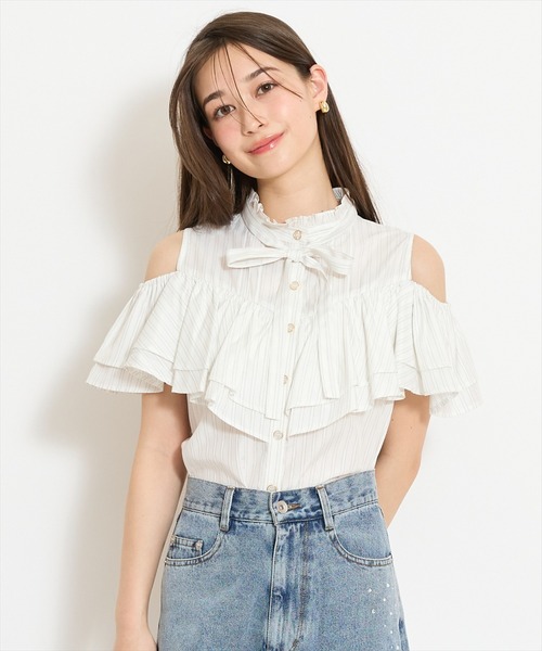 WILLSELECTION(ウィルセレクション)の「スタンドフリル2WAYスリーブブラウス(シャツ/ブラウス・レディース・ブルー系その他/オフホワイト/ホワイト系その他/ブラック・FREE)」の1枚目の写真