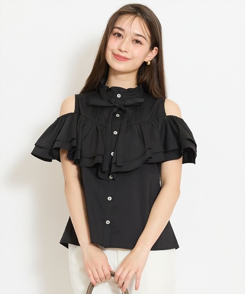 WILLSELECTION(ウィルセレクション)の「スタンドフリル2WAYスリーブブラウス(シャツ/ブラウス・レディース・ブルー系その他/オフホワイト/ホワイト系その他/ブラック・FREE)」の3枚目の写真