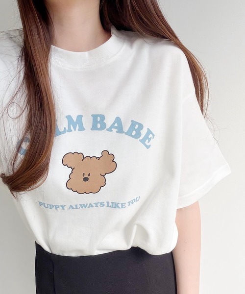 Nana(ナナ)の「ベアプリントオーバーサイズTシャツ(Tシャツ/カットソー・レディース・ホワイト/チャコールグレー・FREE)」の1枚目の写真