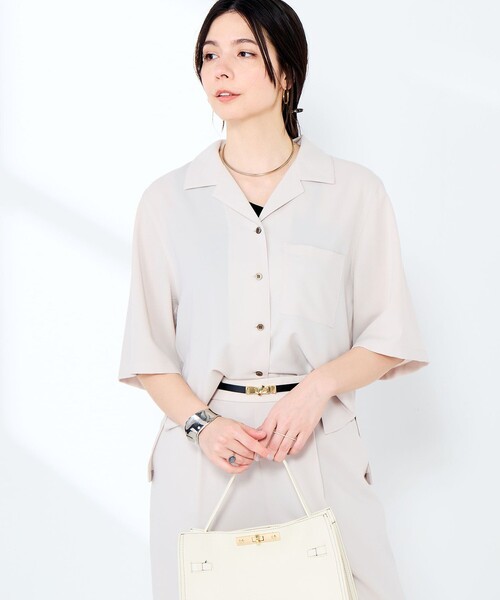 NOLLEY’S Sophi（ノーリーズソフィ）の「《セットアップ対応》ウォッシャブルエアリージョーゼットショートシャツ（シャツ/ブラウス・レディース・ベージュ/ネイビー・38/36）」の22枚目の写真