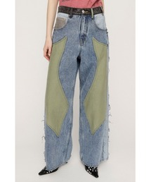 SLY(�X���C)��L/W PATCHED PANEL FLARE DENIM ���[�E�G�X�g�p�b�`�h�p�l���t���A�f�j�� �t�� �ĕ�(�f�j���p���c)