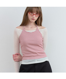 STRIPE HALTER NECK TOP RED