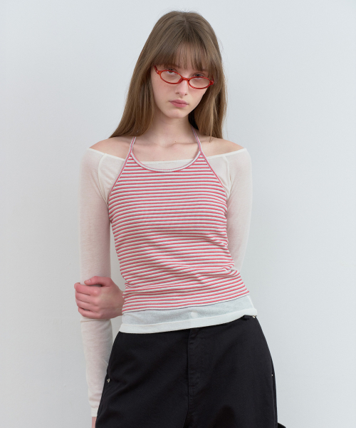 ROLAROLA(ロラロラ)の「STRIPE HALTER NECK TOP RED(Tシャツ/カットソー・レディース・レッド・SMALL/MEDIUM)」の2枚目の写真