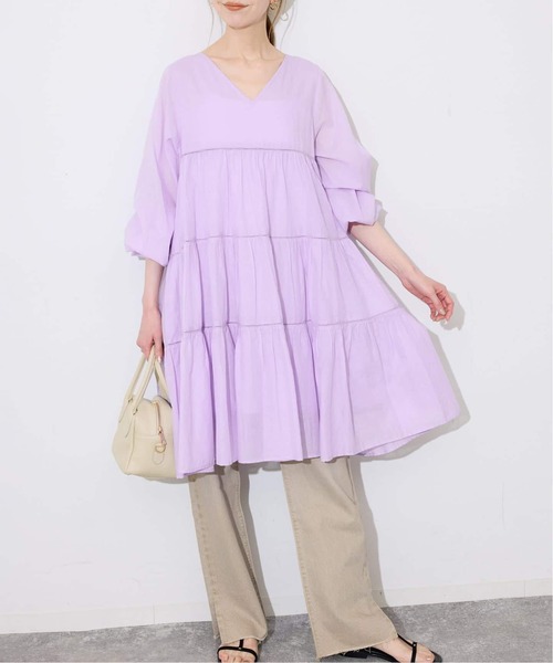 SLOBE IENA(スローブイエナ)の「《追加》コットンボイルティアードワンピース(ワンピース・レディース・ブラック/パープル/カーキ・FREE)」の22枚目の写真