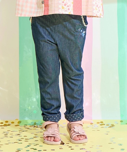 KP(ケーピー)の「デニム風ニットツイル 裾折り返しロングパンツ(その他パンツ・キッズ・ネイビー/ブルー・90cm/100cm/110cm/120cm/130cm/140cm/150cm)」の2枚目の写真