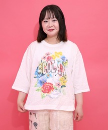 ScoLar(スカラー) 花ネコ発泡プリント ローズジャガードTシャツ