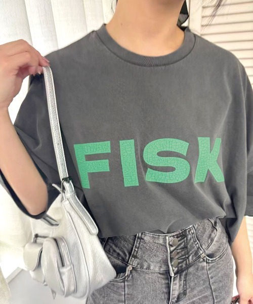 Lots of Love（ロッツオブラブ）の「ピグメントFISKクロップドTシャツ（Tシャツ/カットソー・レディース・ネイビー/ミント/ベージュ/チャコールグレー/オレンジ・FREE）」の3枚目の写真