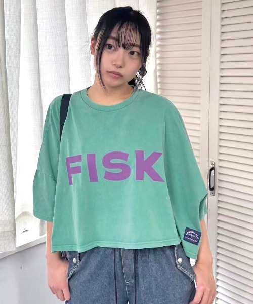Lots of Love（ロッツオブラブ）の「ピグメントFISKクロップドTシャツ（Tシャツ/カットソー・レディース・ネイビー/ミント/ベージュ/チャコールグレー/オレンジ・FREE）」の4枚目の写真