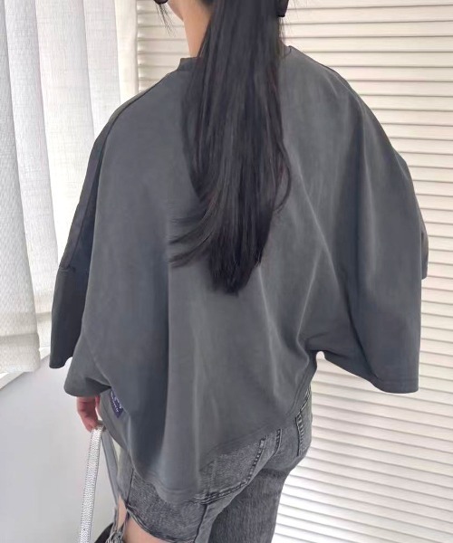 Lots of Love（ロッツオブラブ）の「ピグメントFISKクロップドTシャツ（Tシャツ/カットソー・レディース・ネイビー/ミント/ベージュ/チャコールグレー/オレンジ・FREE）」の11枚目の写真
