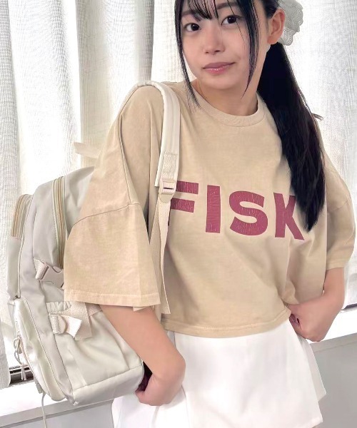 Lots of Love（ロッツオブラブ）の「ピグメントFISKクロップドTシャツ（Tシャツ/カットソー・レディース・ネイビー/ミント/ベージュ/チャコールグレー/オレンジ・FREE）」の8枚目の写真