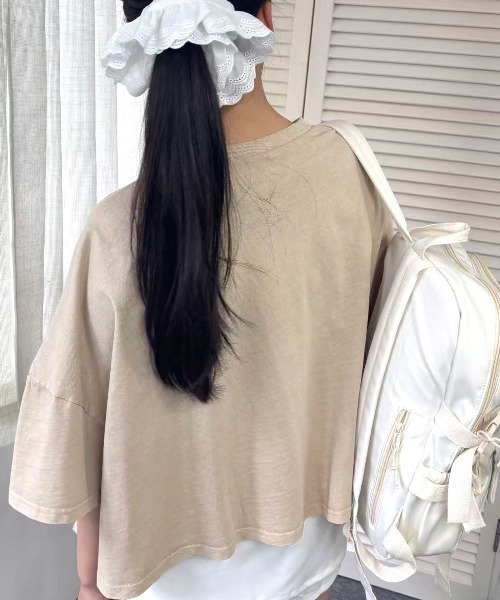 Lots of Love（ロッツオブラブ）の「ピグメントFISKクロップドTシャツ（Tシャツ/カットソー・レディース・ネイビー/ミント/ベージュ/チャコールグレー/オレンジ・FREE）」の6枚目の写真