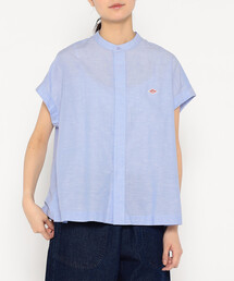 DANTON | リネンコットン 丸襟半袖プルオーバーシャツ STRIPE WOMEN