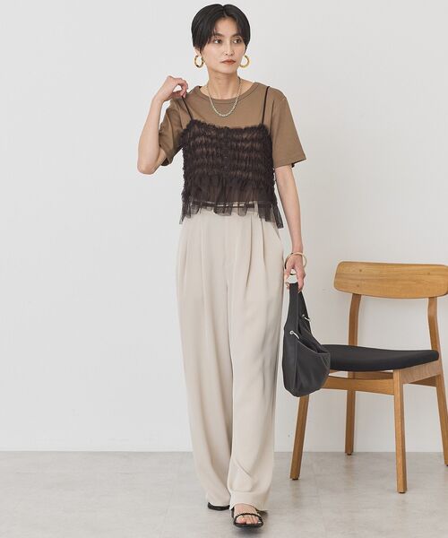 AMERICAN HOLIC(アメリカンホリック)の「【2点セット】半袖Tシャツ+チュールビスチェ(Tシャツ/カットソー・レディース・チャコールグレー/オフホワイト/モカ・L/M)」の18枚目の写真