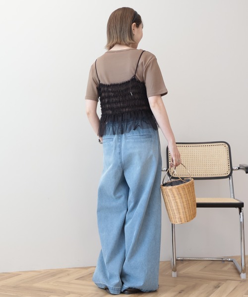 AMERICAN HOLIC(アメリカンホリック)の「【2点セット】半袖Tシャツ+チュールビスチェ(Tシャツ/カットソー・レディース・チャコールグレー/オフホワイト/モカ・L/M)」の5枚目の写真
