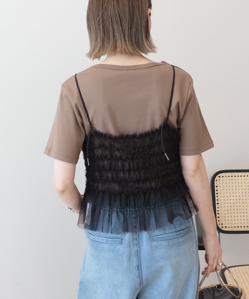 AMERICAN HOLIC(アメリカンホリック)の「【2点セット】半袖Tシャツ+チュールビスチェ(Tシャツ/カットソー・レディース・チャコールグレー/オフホワイト/モカ・L/M)」の7枚目の写真