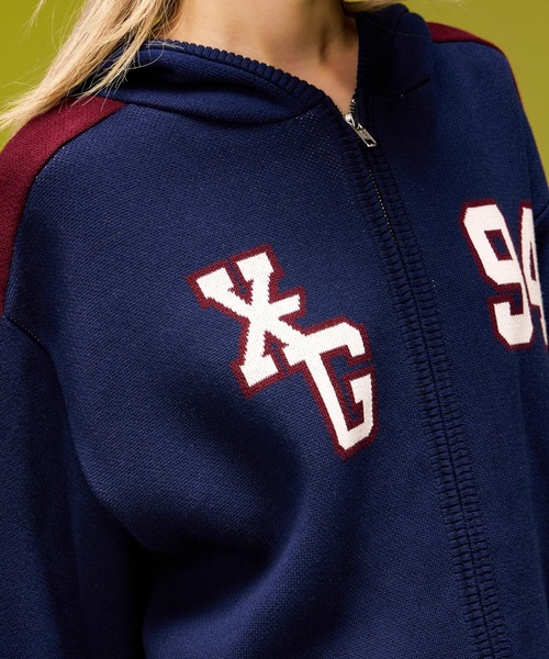 X-girl(エックスガール)の「NUMBER AND LOGO JACQUARD ZIP UP KNIT TOP(ニット/セーター・レディース・ネイビー/ブラック・ONE SIZE)」の18枚目の写真