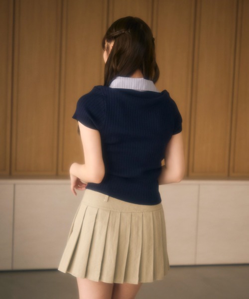 miune(ミューヌ)の「ボウタイストライプリブトップス(ニット/セーター・レディース・アイボリー/ネイビー/グレー・FREE)」の9枚目の写真