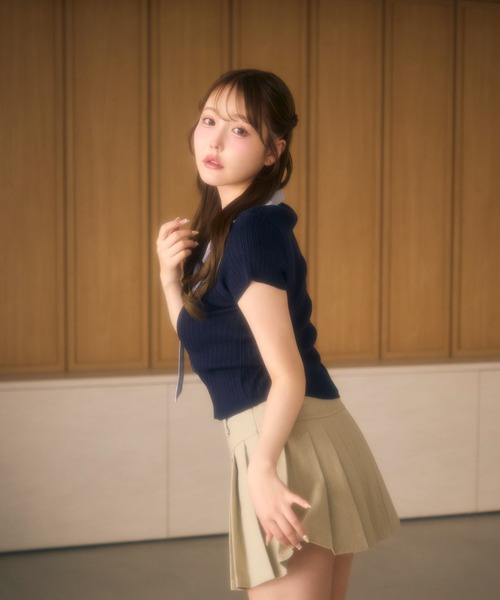 miune(ミューヌ)の「ボウタイストライプリブトップス(ニット/セーター・レディース・アイボリー/ネイビー/グレー・FREE)」の10枚目の写真