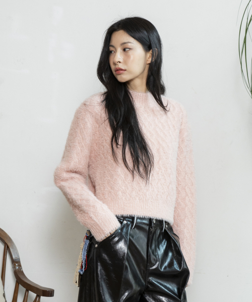 RuNaKi'Hu'(ルナキフ)の「WXK014 ルーズケーブル編みプルオーバーヘアリーニット (ライトピンク)(ニット/セーター・レディース・その他・1/2)」の4枚目の写真