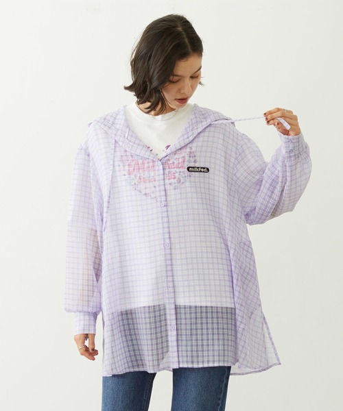MILKFED.(ミルクフェド)の「SHEER PLAID HOODED TOP(シャツ/ブラウス・レディース・パープル/ブラック/ピンク・ONE SIZE)」の2枚目の写真