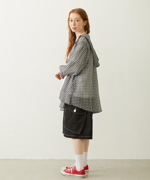 MILKFED.(ミルクフェド)の「SHEER PLAID HOODED TOP(シャツ/ブラウス・レディース・パープル/ブラック/ピンク・ONE SIZE)」の6枚目の写真