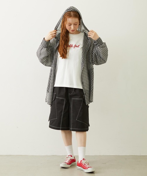 MILKFED.(ミルクフェド)の「SHEER PLAID HOODED TOP(シャツ/ブラウス・レディース・パープル/ブラック/ピンク・ONE SIZE)」の8枚目の写真