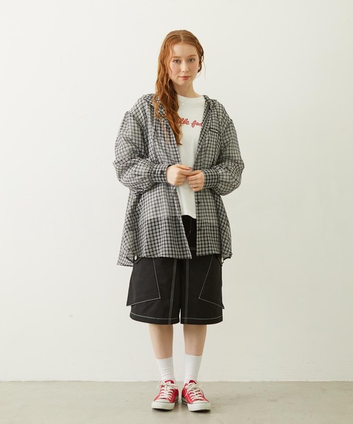 MILKFED.(ミルクフェド)の「SHEER PLAID HOODED TOP(シャツ/ブラウス・レディース・パープル/ブラック/ピンク・ONE SIZE)」の9枚目の写真