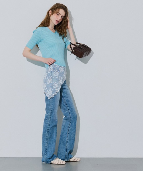 coca（coca）（コカ）の「Vネックリブニットトップス（ニット/セーター・レディース・ライトブルー/ホワイト・S/M/L）」の10枚目の写真