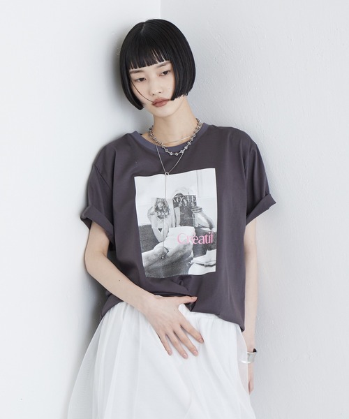 Lui's(ルイス)の「シルケットフォトTシャツ(Tシャツ/カットソー・レディース・ブラック/チャコールグレー/オフホワイト・FREE)」の15枚目の写真