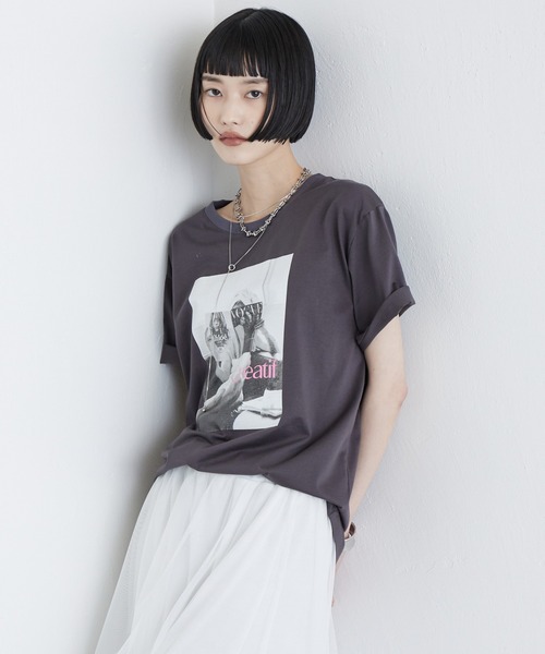 Lui's(ルイス)の「シルケットフォトTシャツ(Tシャツ/カットソー・レディース・ブラック/チャコールグレー/オフホワイト・FREE)」の16枚目の写真