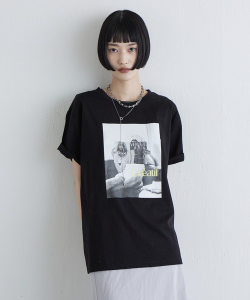 Lui's(ルイス)の「シルケットフォトTシャツ(Tシャツ/カットソー・レディース・ブラック/チャコールグレー/オフホワイト・FREE)」の5枚目の写真