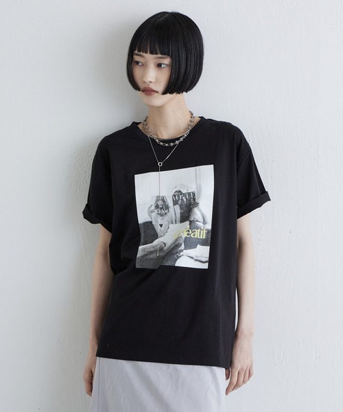 Lui's(ルイス)の「シルケットフォトTシャツ(Tシャツ/カットソー・レディース・ブラック/チャコールグレー/オフホワイト・FREE)」の7枚目の写真