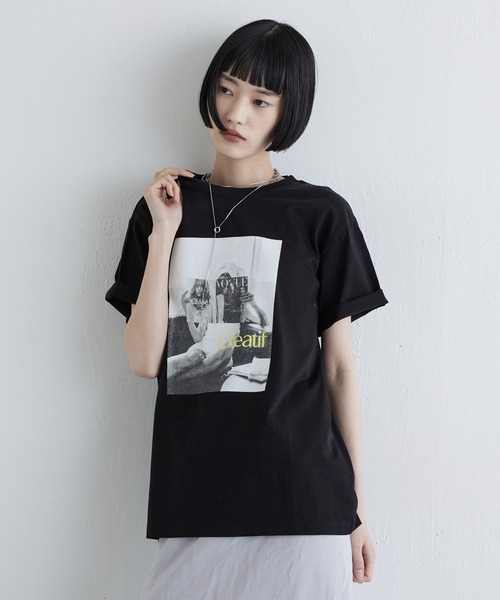 Lui's(ルイス)の「シルケットフォトTシャツ(Tシャツ/カットソー・レディース・ブラック/チャコールグレー/オフホワイト・FREE)」の8枚目の写真