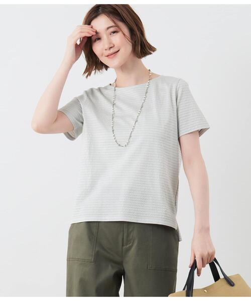 NEWYORKER（ニューヨーカー）の「【吸水速乾】格子サッカーTシャツ（Tシャツ/カットソー・レディース・ライトグレー/ホワイト/サックスブルー・MEDIUM/LARGE）」の2枚目の写真