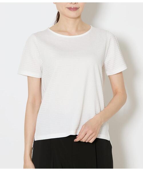 NEWYORKER（ニューヨーカー）の「【吸水速乾】格子サッカーTシャツ（Tシャツ/カットソー・レディース・ライトグレー/ホワイト/サックスブルー・MEDIUM/LARGE）」の4枚目の写真