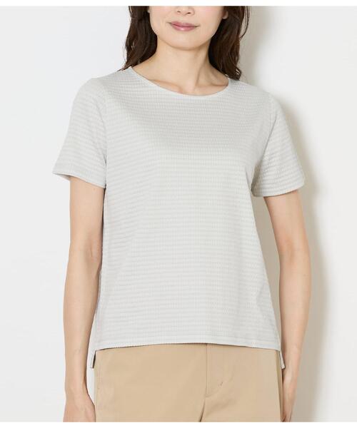 NEWYORKER（ニューヨーカー）の「【吸水速乾】格子サッカーTシャツ（Tシャツ/カットソー・レディース・ライトグレー/ホワイト/サックスブルー・MEDIUM/LARGE）」の11枚目の写真