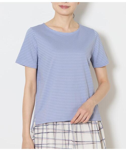 NEWYORKER（ニューヨーカー）の「【吸水速乾】格子サッカーTシャツ（Tシャツ/カットソー・レディース・ライトグレー/ホワイト/サックスブルー・MEDIUM/LARGE）」の14枚目の写真