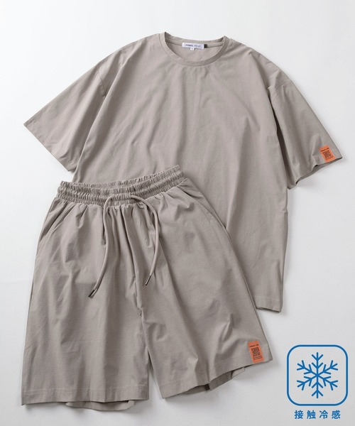make a ray!(メイク ア レイ!)の「【83】COOL&DRY ストレッチ マルチファンクション ルームウェア/Tシャツ&ショートパンツ/セットアップ/ワンマイルウェア/2点セット/速乾/接触冷感/UVカット/ユニセックス/レディース/メンズ(ルームウェア/パジャマ・メンズ・グレイッシュベージュ/ネイビー/ブラック/チャコールグレー/オリーブ・L/XL/M)」の3枚目の写真